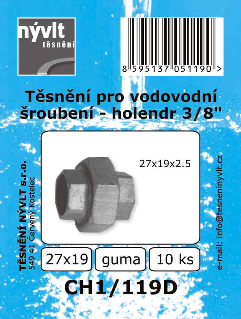 těsnění holendru vodovod.3/8" 27x19mm gum.  CH1/119D (10ks)
