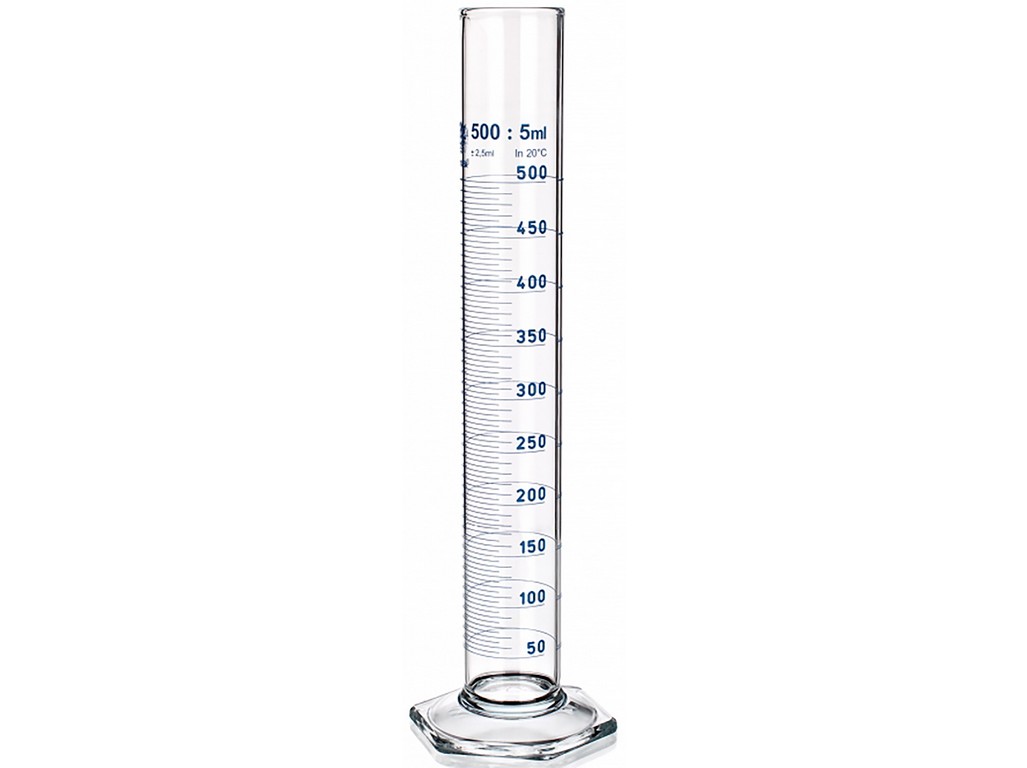 válec odměrný 500ml se 6hr.patkou a výlevkou skl.SIMAX
