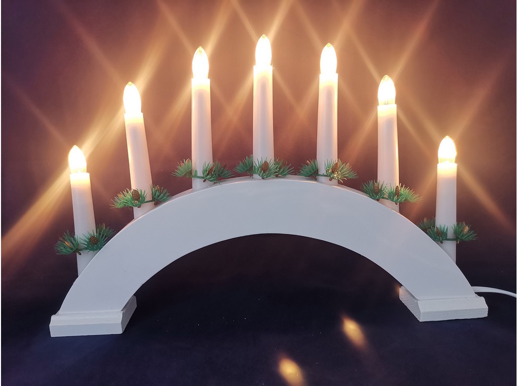 svícen vánoční el. 7 svíček,teplá BÍ,oblouk,dřev.BÍ,do zásuvky