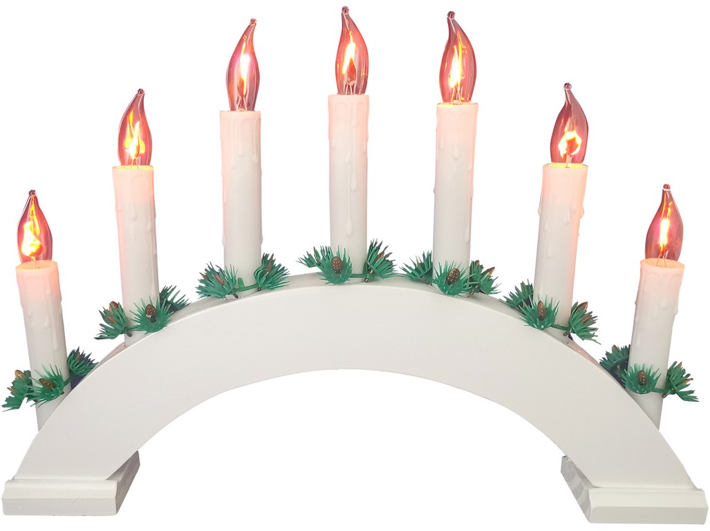 svícen vánoční el. 7 svíček PLAMEN,oblouk,dřev.BÍ,do zásuvky