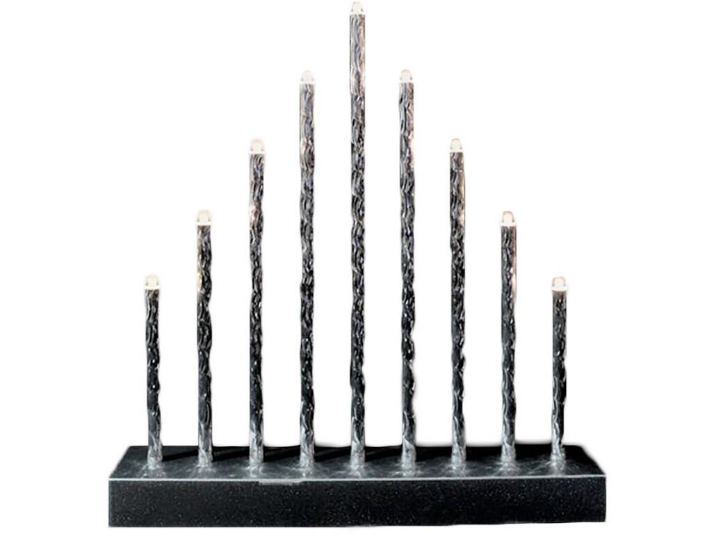 svícen vánoční  9 svíček LED,teplá BÍ,Al+ABS STŘ,26x24,8x5,7cm,3xAA baterie