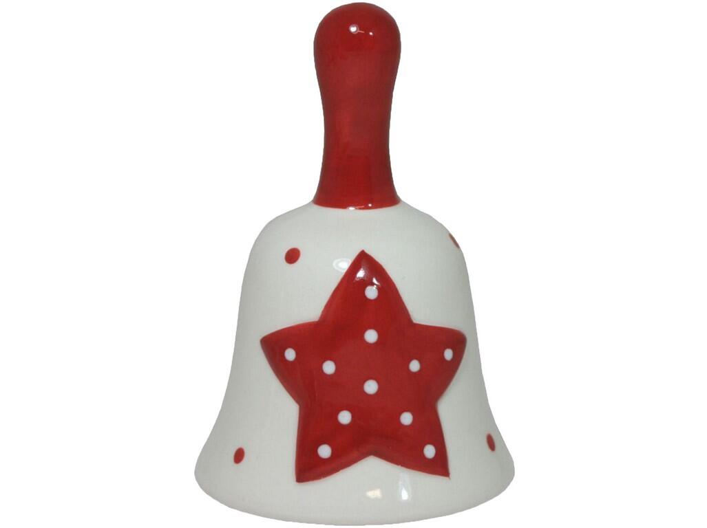 zvonek HVĚZDA 11x6cm keramický BÍ/ČRV s držátkem
