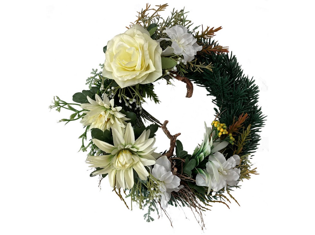 dekorace VĚNEC dušičkový pr.28cm ŽL, FI květy