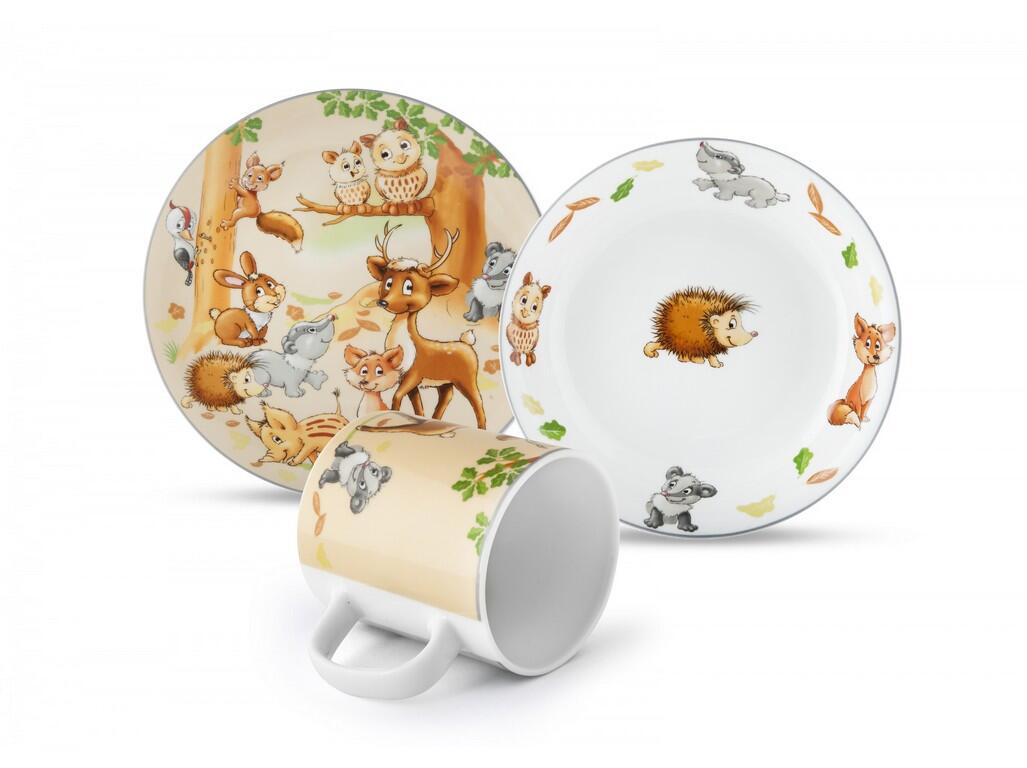 sada jídelní dětská LESNÍ ZVÍŘÁTKA 3díl. porcelánová