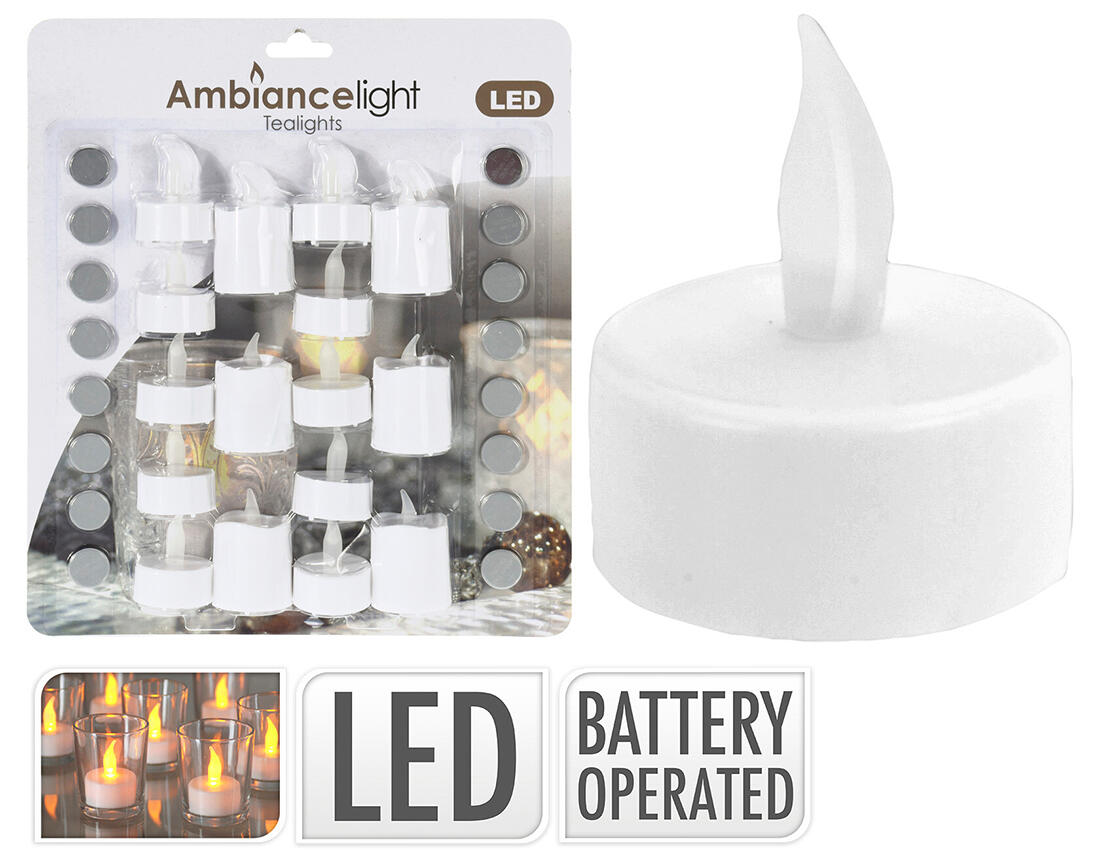svíčka čajová LED pr 3,5cm BÍ (16ks mix) s bateriemi