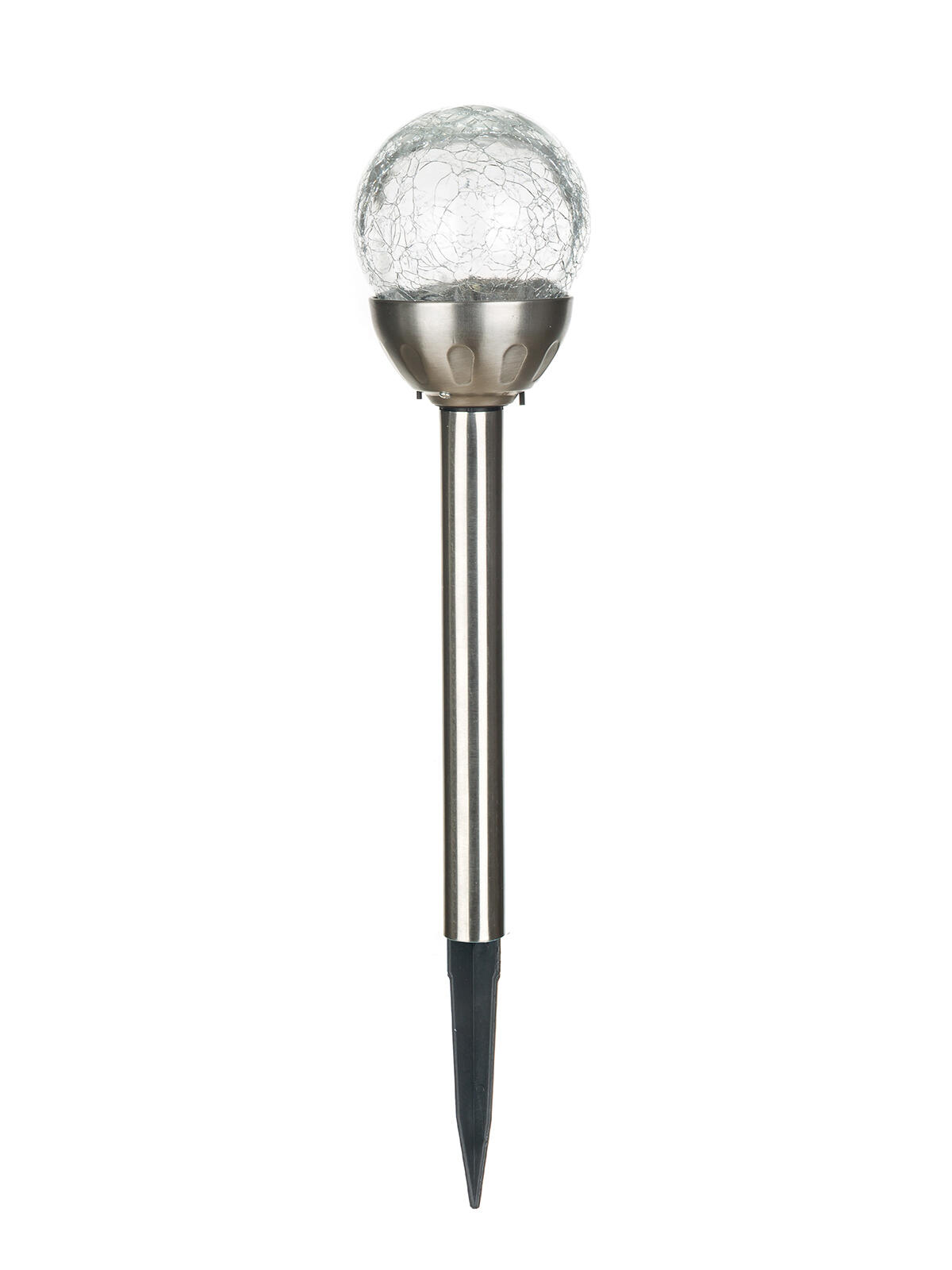 lampa solární KOULE  8cm, v.38,5cm, 2LED, nerez/sklo čirá